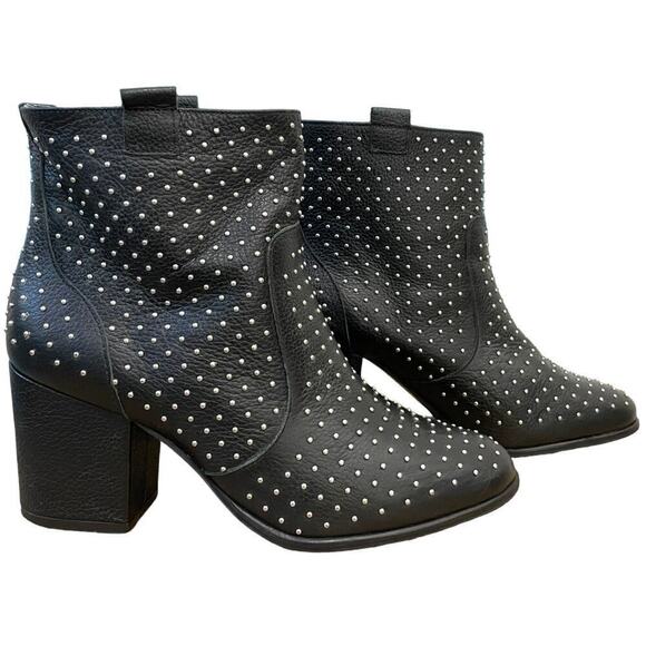 Rebecca Minkoff Sierra Studded Boots Size 7 Black Leather Heeled Bootie Edgy - Picture 1 of 13